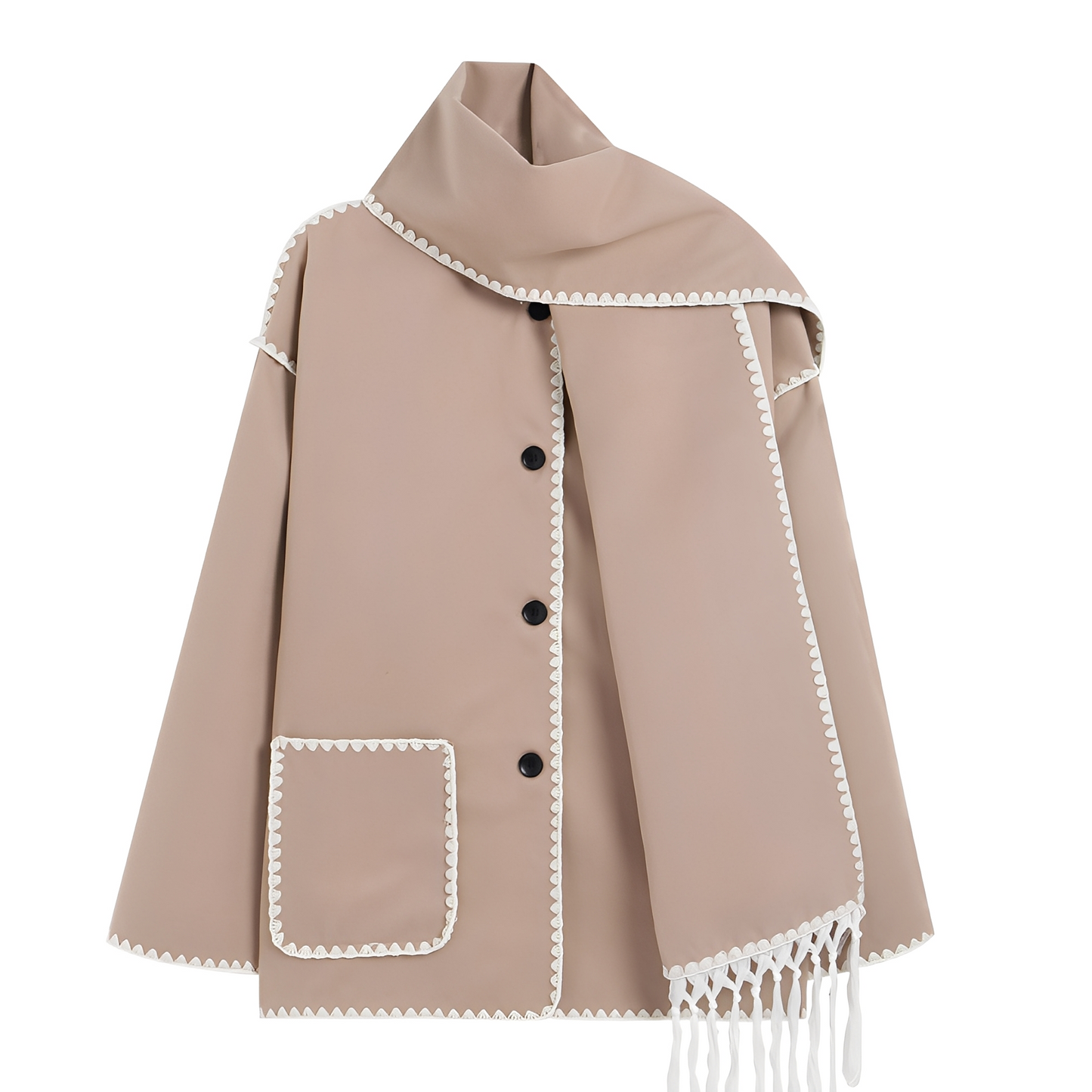Manteau Femme Élégant en Laine avec Écharpe Élégante