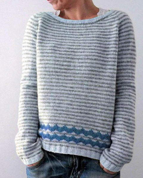 Pull Femme Hiver Laine Marine avec Fleur