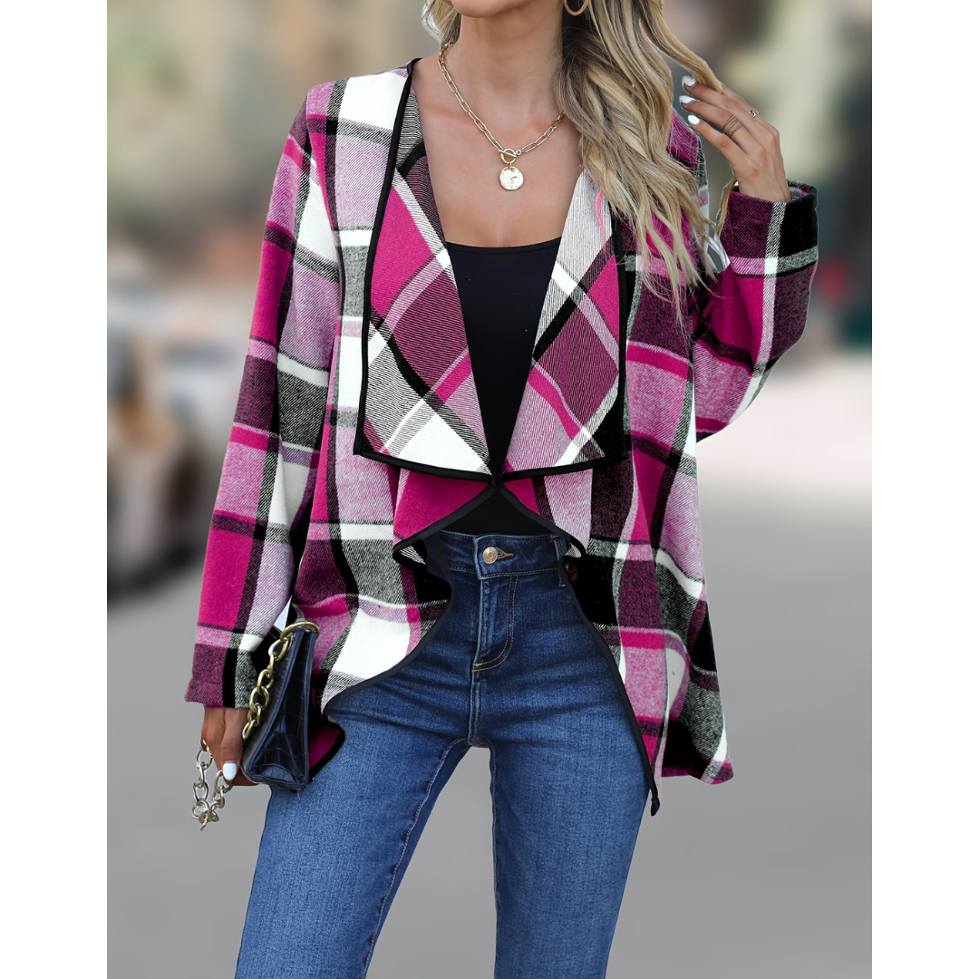 Veste en carreaux femme élégante longue