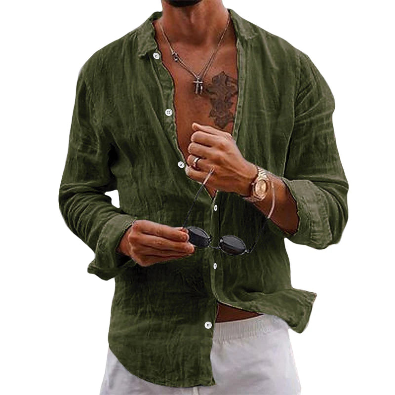 Chemise Homme Lin Fresh Élégante Manches Longues