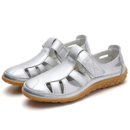 Sandales Femme Cuir Marine à Semelle Grip