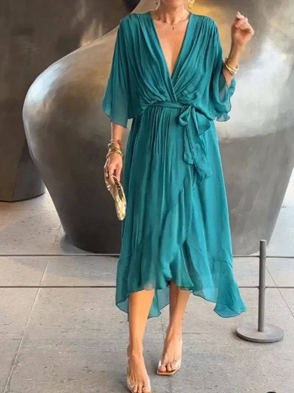 Monica™ – Robe Longue Femme en Mousseline de Soie Élégante Encolure en V