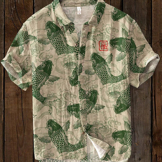 Chemise Homme Relaxe Poissons Boutonnée - LuxeStyle
