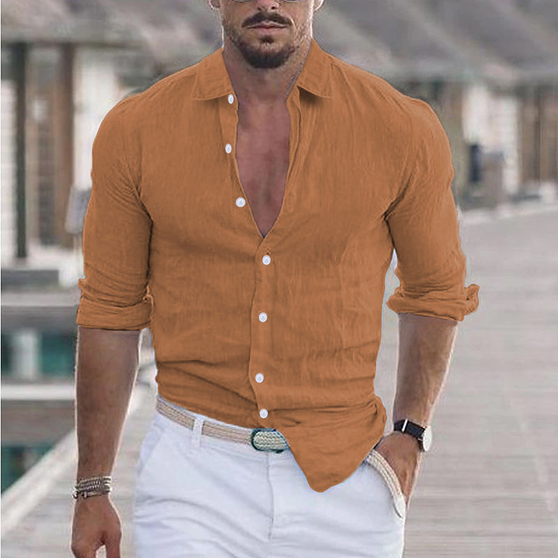Chemise Homme Olive Décontractée Manches Longues