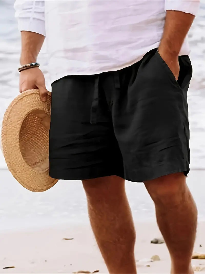 Short en Lin Brun pour Homme avec Ceinture Réglable