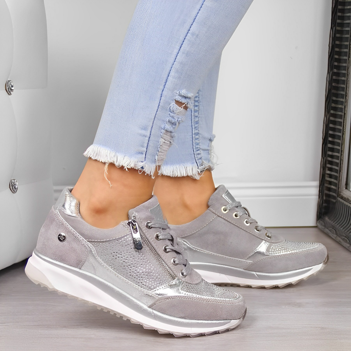 Chaussures de running féminines métallisées à fermeture rapide - LuxeStyle