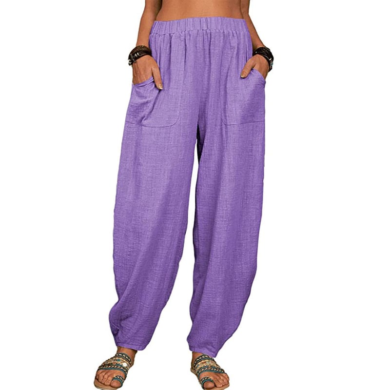 Pantalon Lin Femme Élégant avec Poches