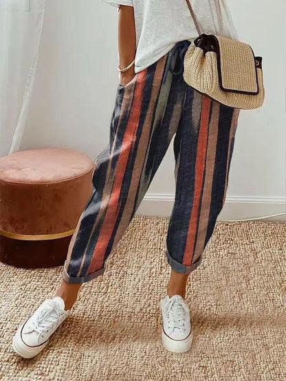 Pantalon décontracté rayé coloré femme