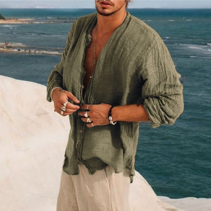 Chemise Lin Beige Relâchée pour Homme