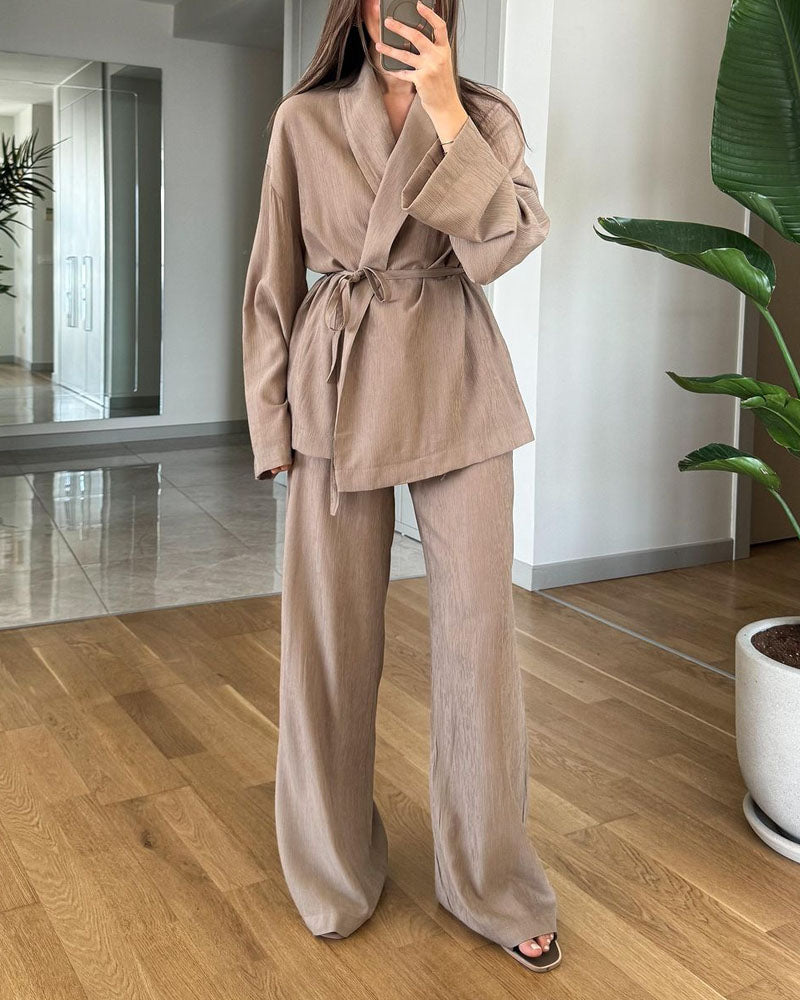 Ava - Ensemble femme élégant manches longues et pantalon confort - LuxeStyle