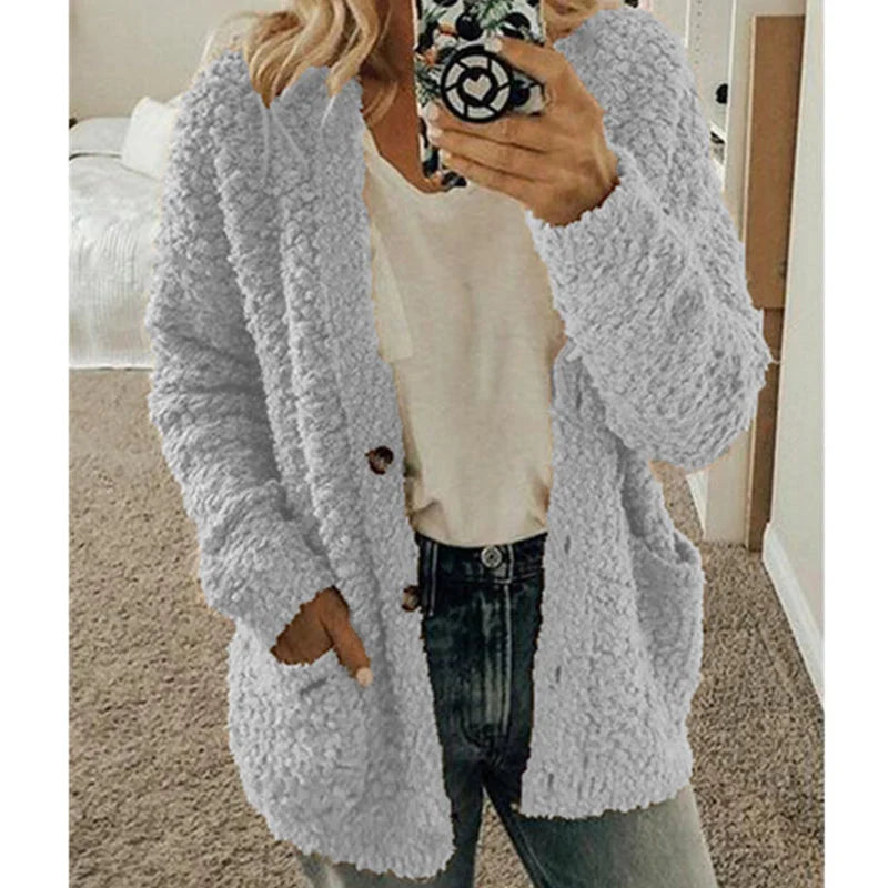 Veste douillette blanche femme poches boutons