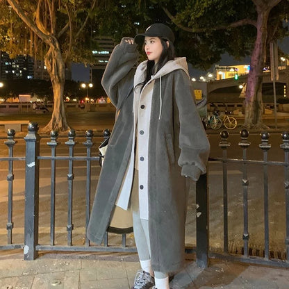 Manteau Femme Hiver Laine Gris et Noir