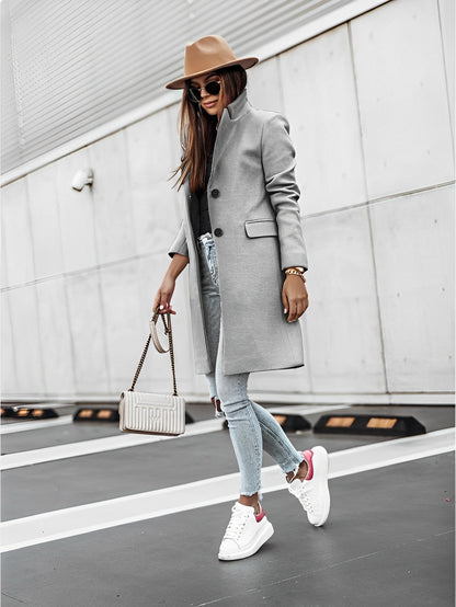 Manteau Femme Châtain Chic avec Fermeture et Pochettes