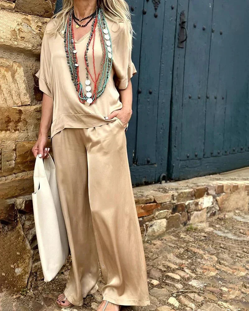 Ensemble décontracté femme col V taille large
