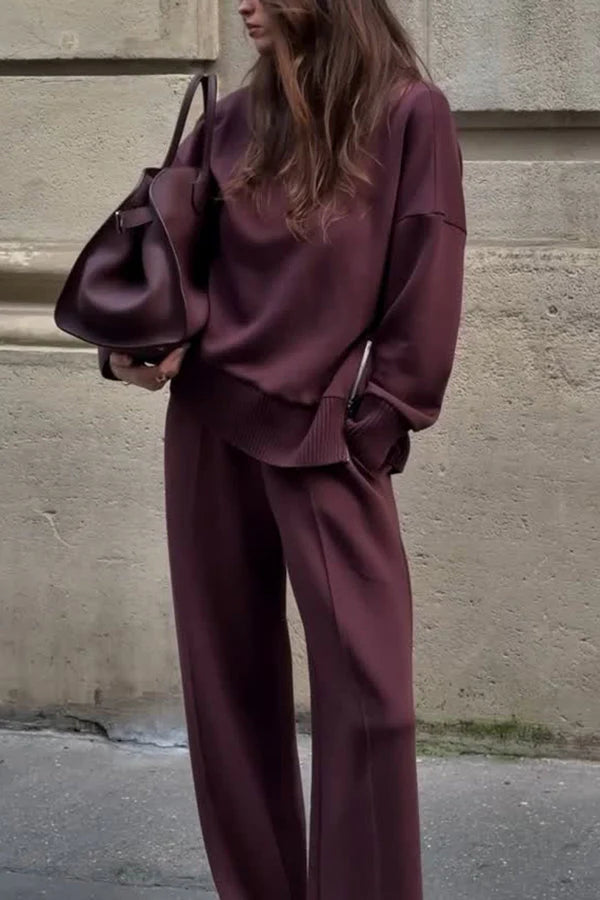 Tenue Féminine Chic Pull et Pantalon Rouge Bourgogne - LuxeStyle