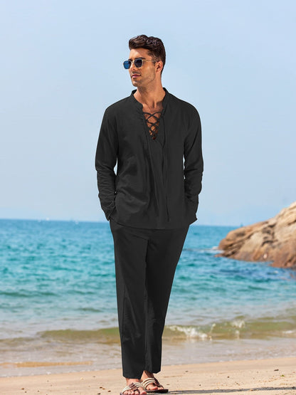 Chemise Homme Noir à Manches Longues Col Chemise - LuxeStyle