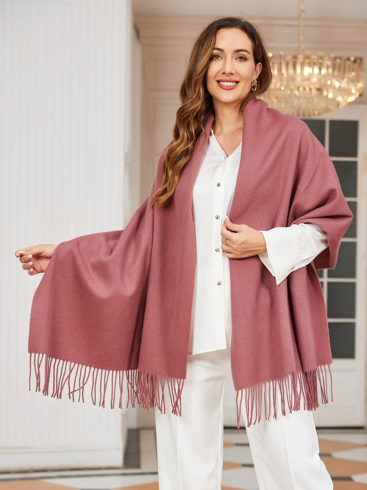 Écharpe Femme Douillet à Pompons pour Hiver