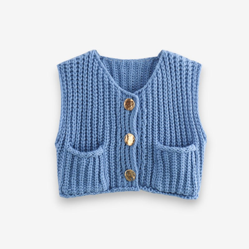 Gilet Femme Élégant Col V Boutonné - LuxeStyle