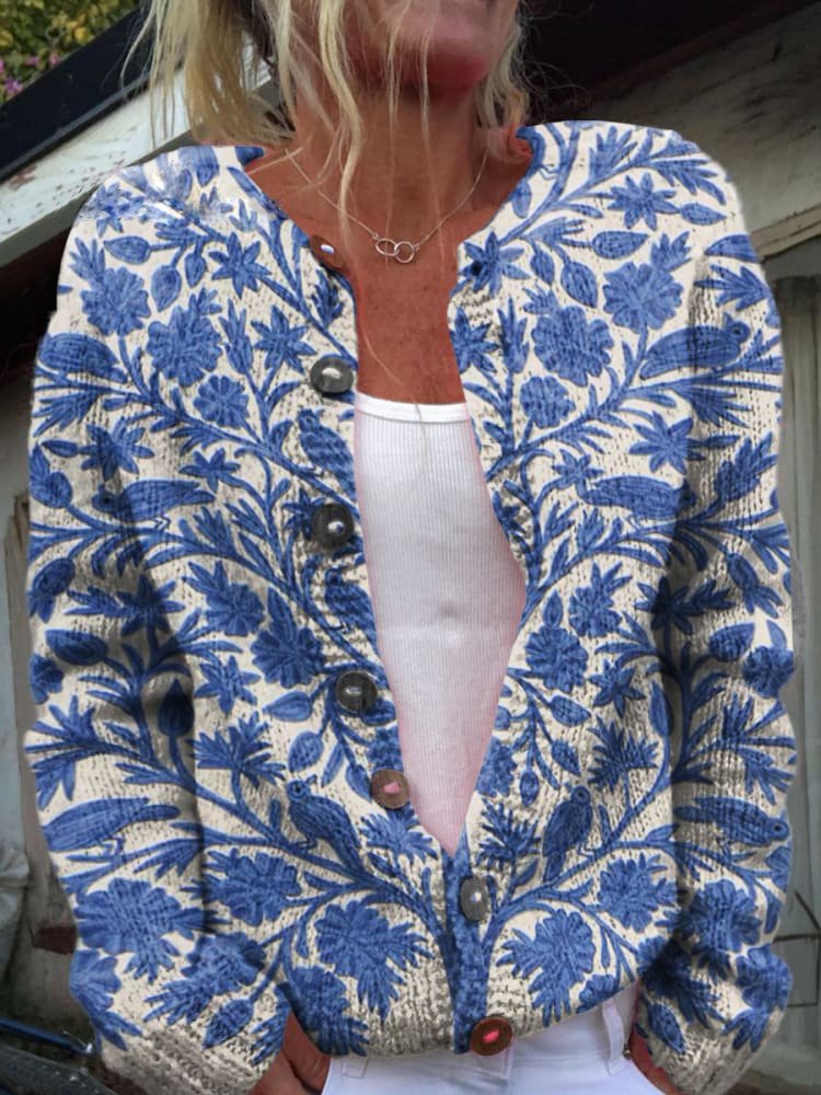 Gilet Florale Femme Élégant Col Rond - LuxeStyle
