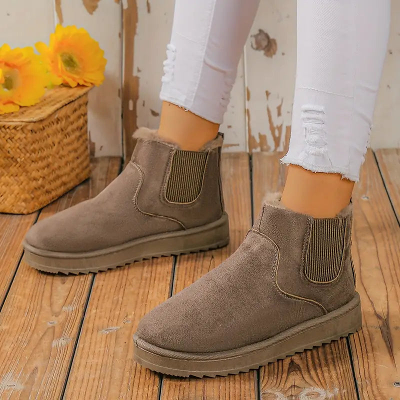 Bottines Femmes Hivernales - Chaussures à Enfiler Doublées Fourrure & Semelle Solide