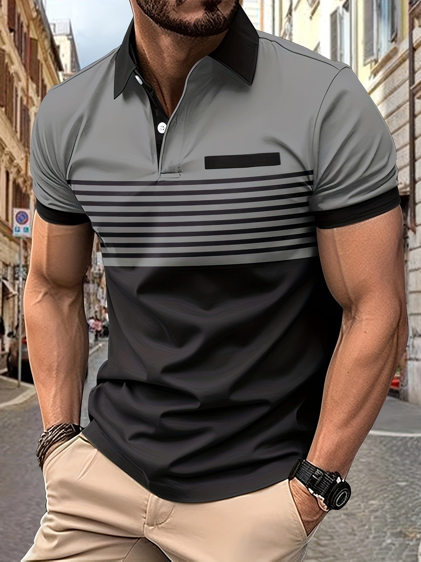 Polo Homme Marine à Rayures Courtes Manches