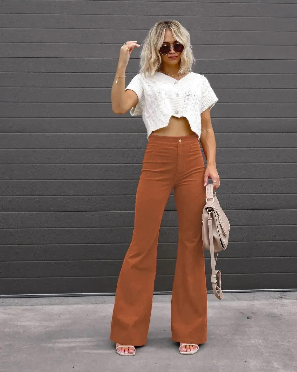 Pantalon Large en Velours Doux pour Femmes Mode