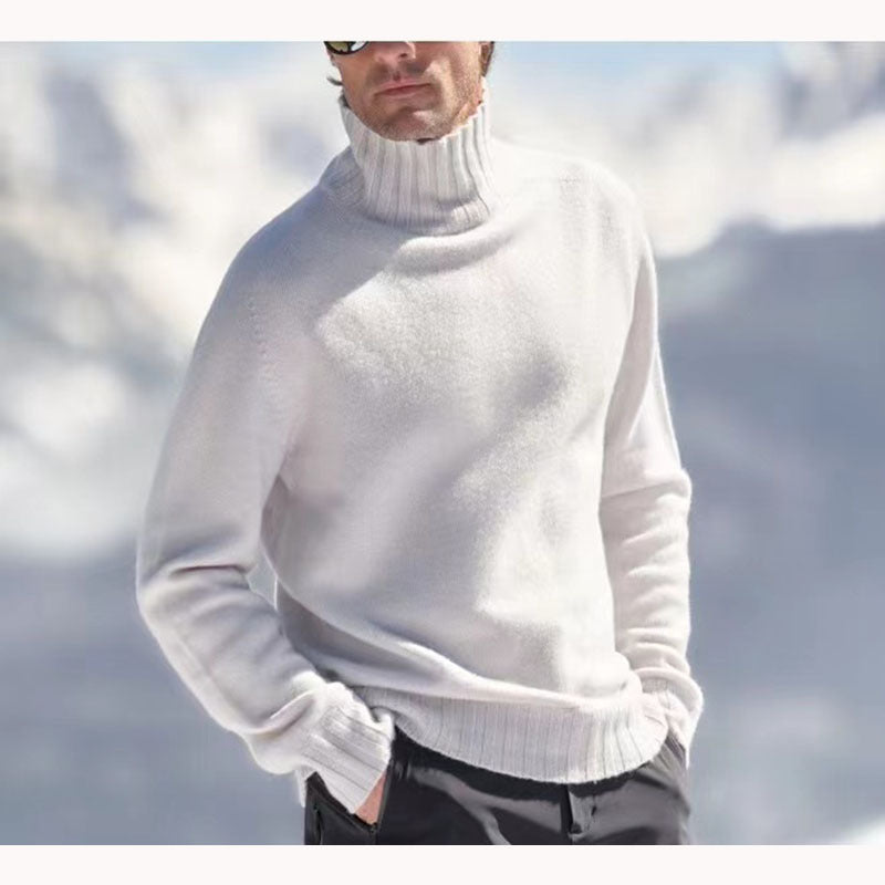 Pull Homme Hiver Laine Marine Col Montant