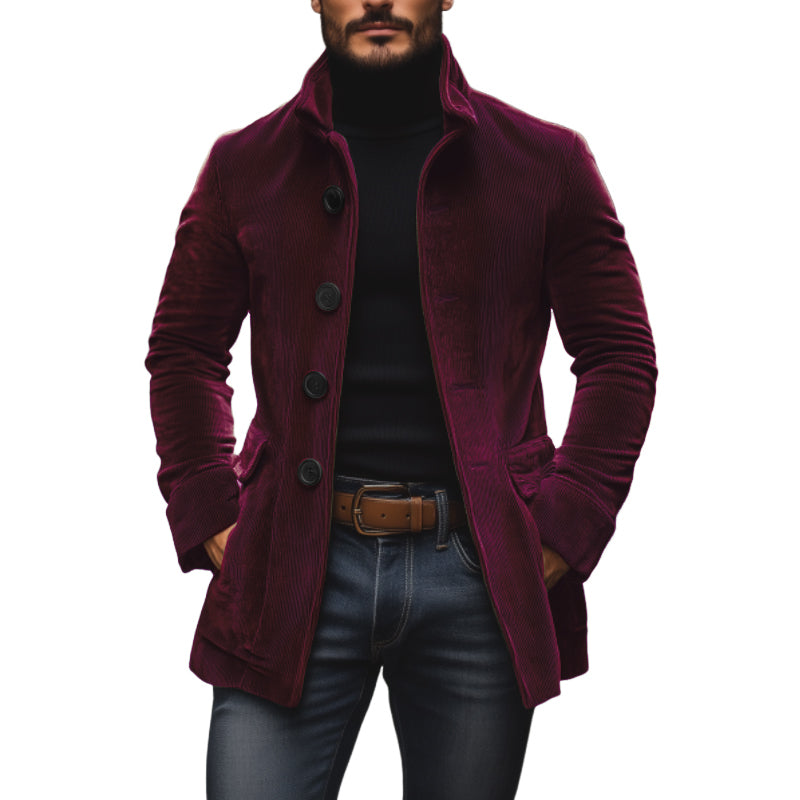 Manteau Homme Élégant en Velours - Taille Affûtée & Col Montant