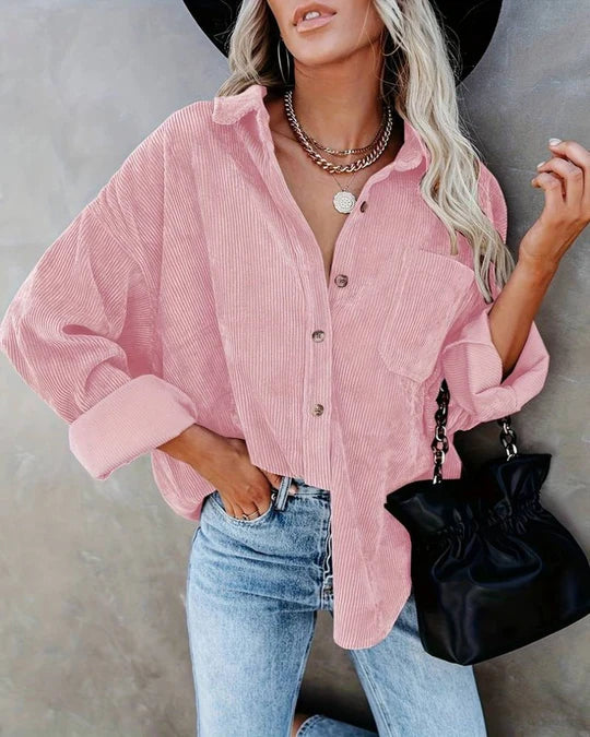 Chemise Femme Chic – Chemise Élégante en Velours Confort avec Poche Avant