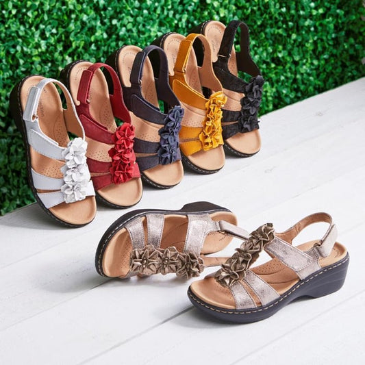 Sandales Femmes Cuir Floral à Talon Plateforme - LuxeStyle