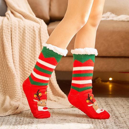 Chaussettes Gris Chauffantes avec Doublure Peluche