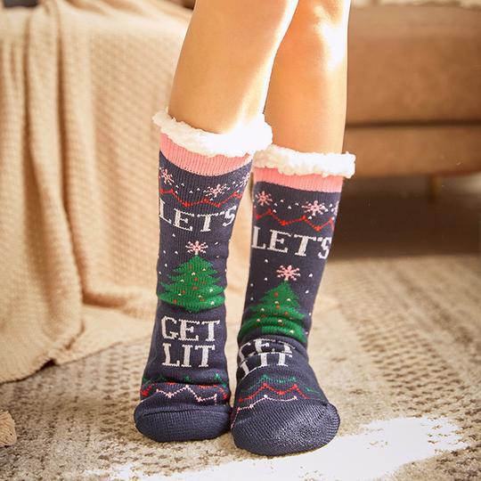 Chaussettes Gris Chauffantes avec Doublure Peluche