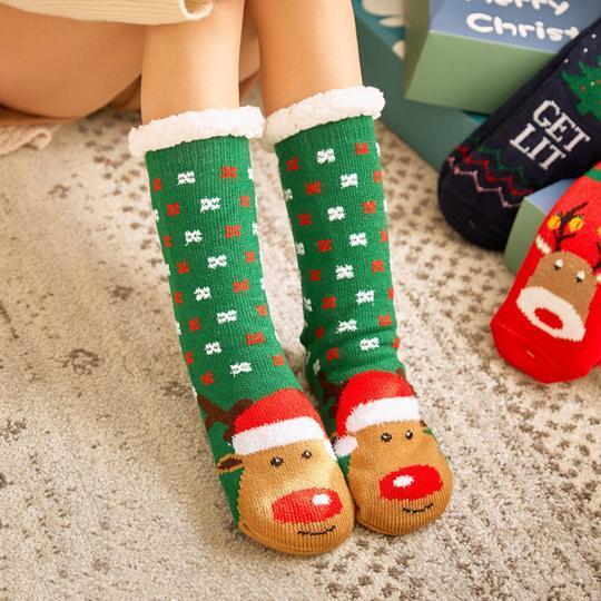 Chaussettes Gris Chauffantes avec Doublure Peluche