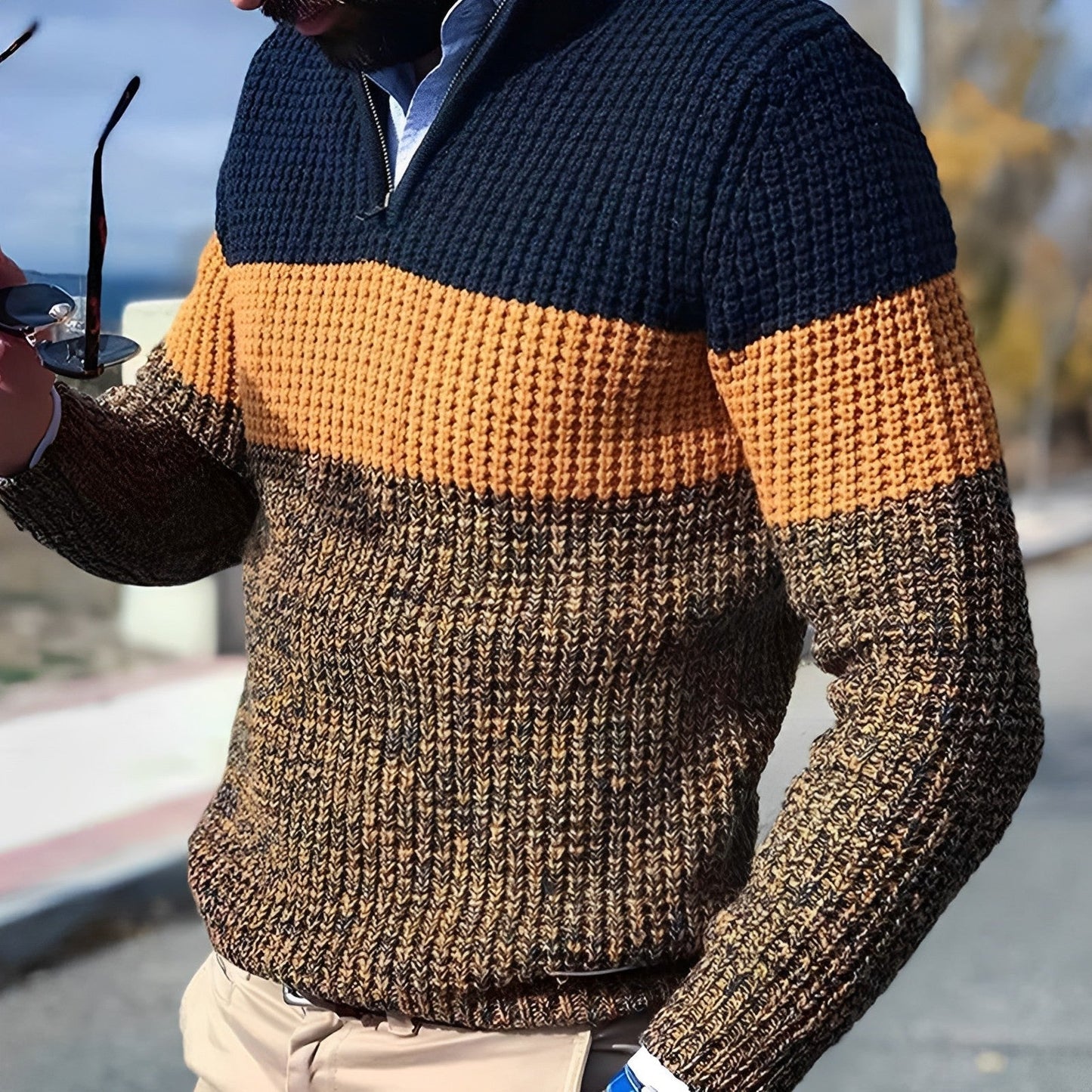 Pull Tricot Homme Zippé Deux Tons - LuxeStyle