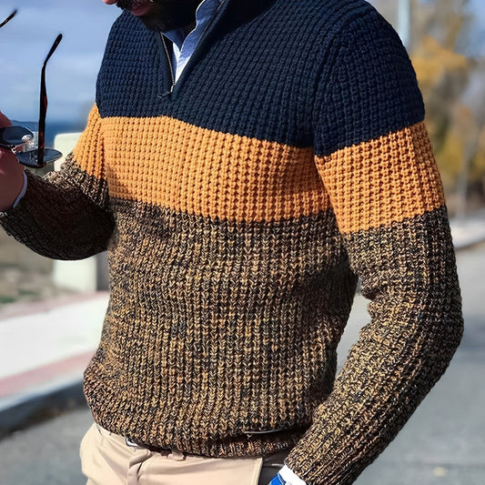Pull Tricot Homme Zippé Deux Tons - LuxeStyle