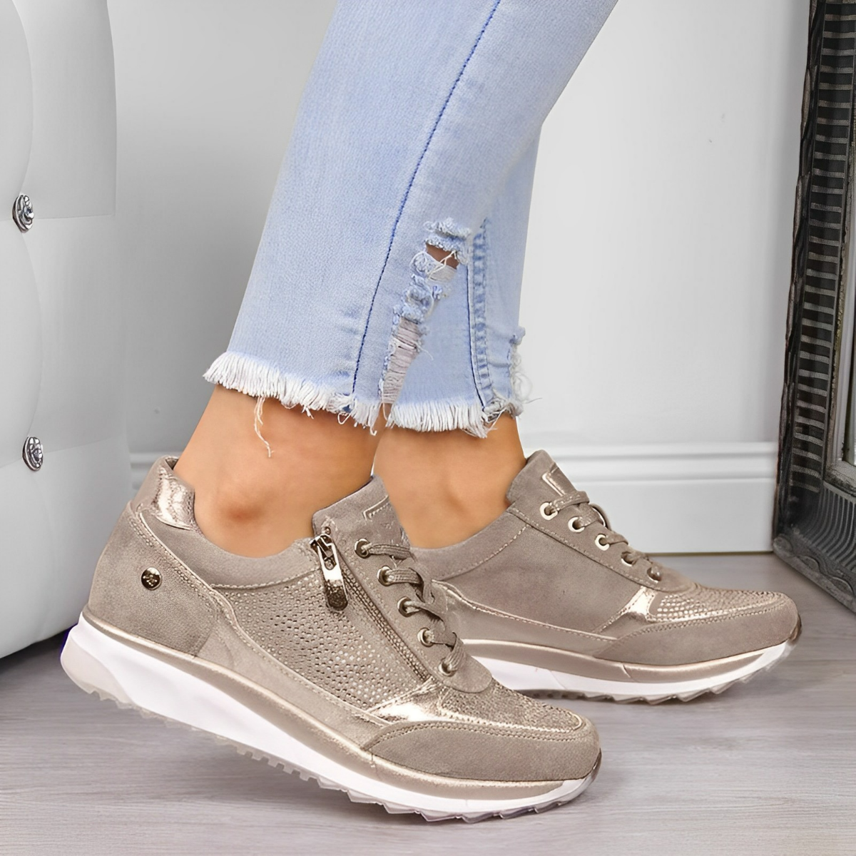 Chaussures de running féminines métallisées à fermeture rapide