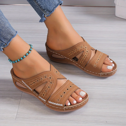 Sandales Cuir Marine pour Femmes à Talon Plat