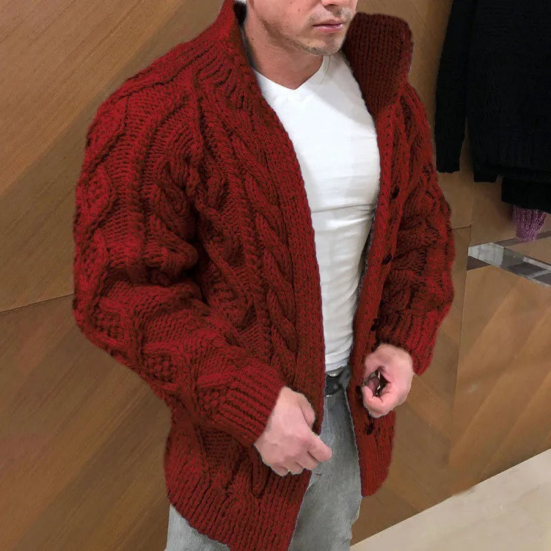 Gilet Homme Maille Épaisse Noir Boutonné