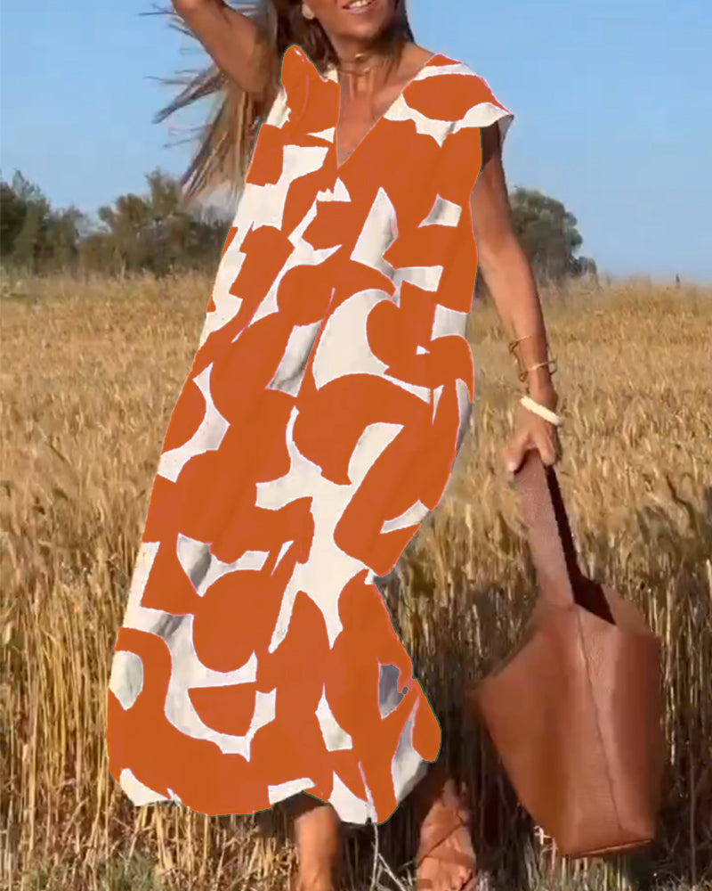 CamilleChic™ – Robe Femme Longue Élégante Col en V Tissu Doux et Respirant