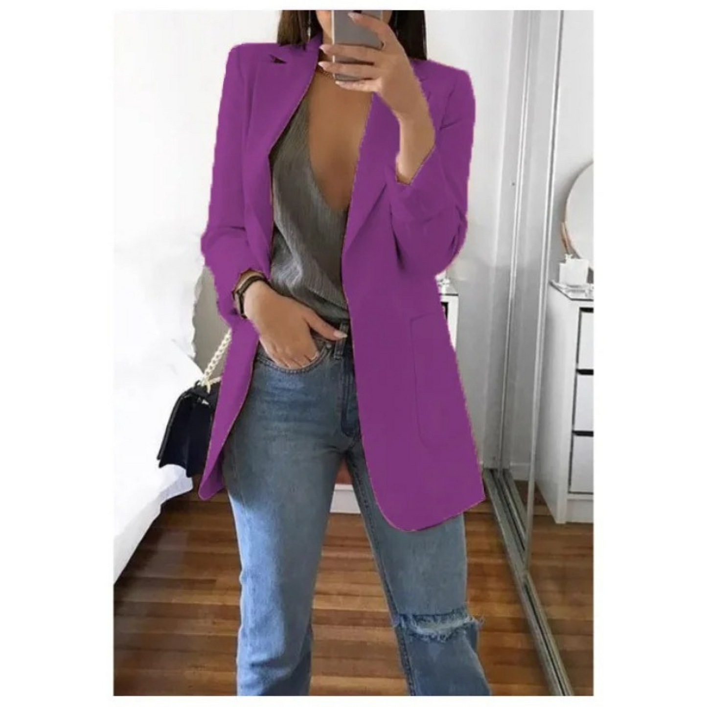 Veste Femme Bleu Ciel Décontractée à Manches Longues