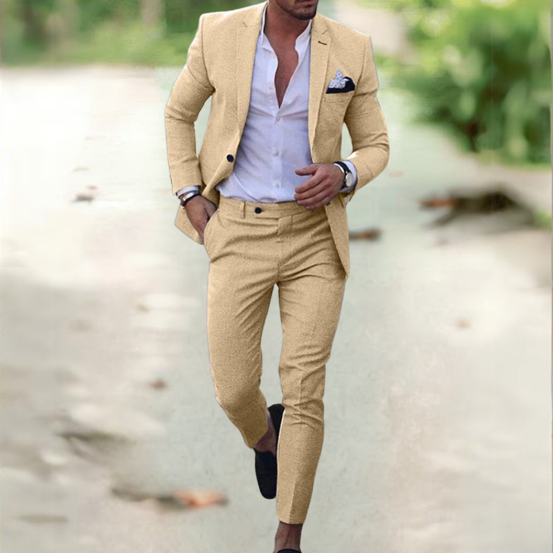 Costume Homme Noir Élégant Taille Slim avec Poche Côtelée