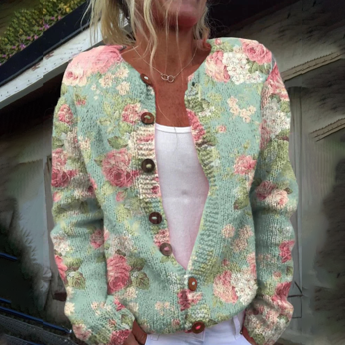 Gilet femme fleuri douillet manches longues