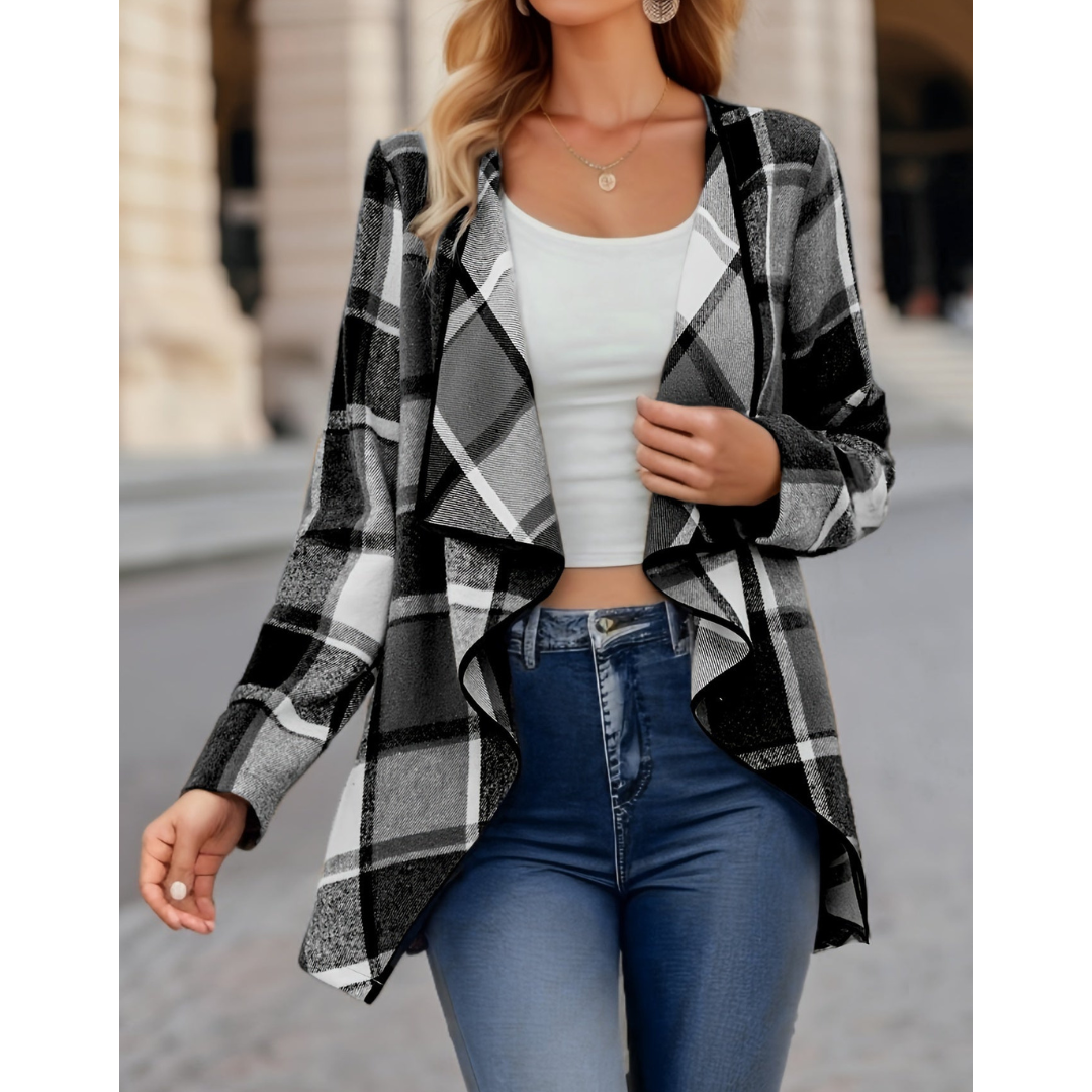 Veste en carreaux femme élégante longue