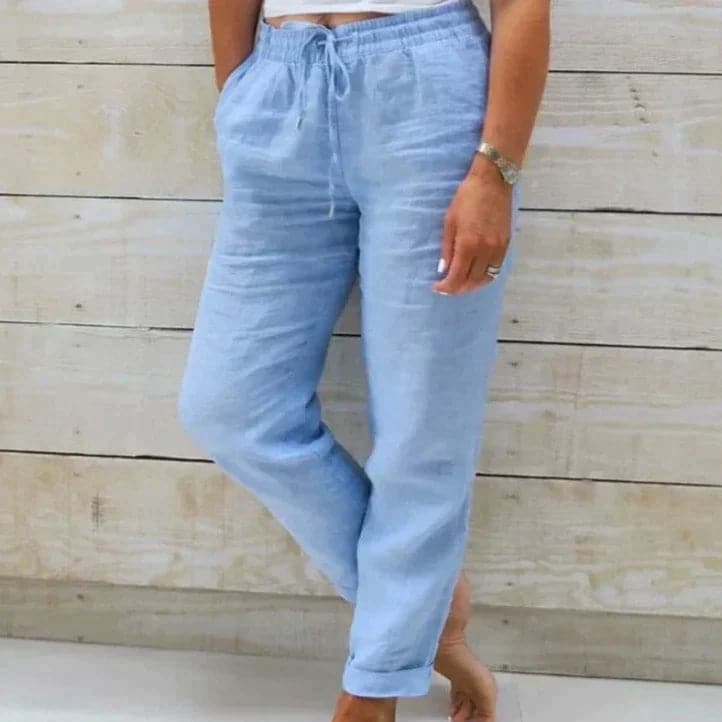 Pantalon Lin Élégant pour Femme Taille Haut