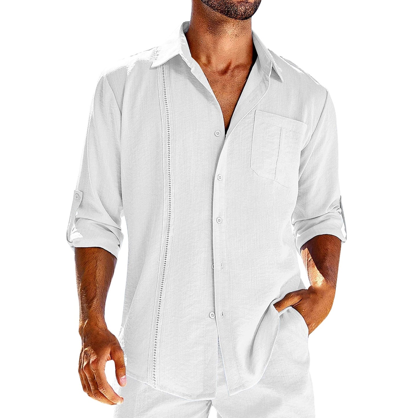 Chemise Homme Lin Élégant à Manches Longues