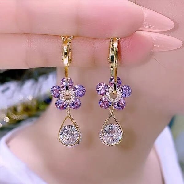 Boucles D'Oreilles Fleur en Cristal Élégantes pour Femme