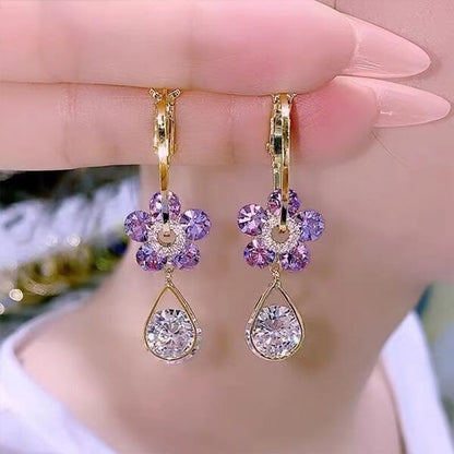 Boucles D'Oreilles Fleur en Cristal Élégantes pour Femme