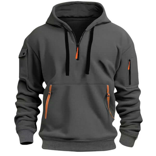 Sweat à capuche noir élégant avec poches fermées et manches ajustables