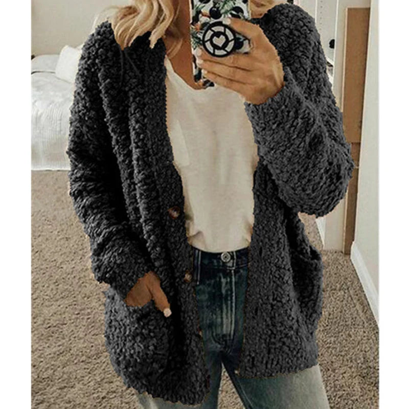 Veste douillette blanche femme poches boutons