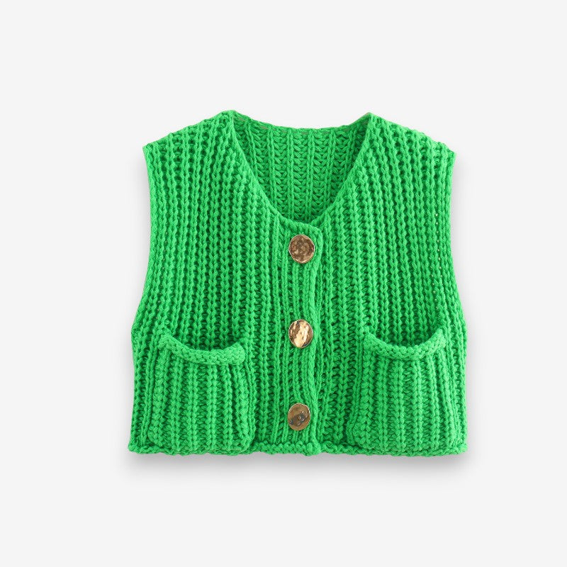 Gilet Femme Élégant Col V Boutonné
